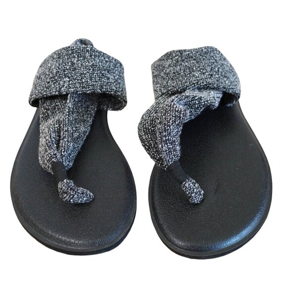 Sanuk Womens Yoga Sling Ella Sandals Size 6-7  Black‎ & Gray Stretch Knit - Picture 2 of 6